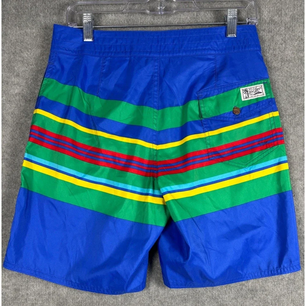 Polo Ralph Lauren Striped Swim Trunks Board Shorts 30 Blue Multi Drawstring